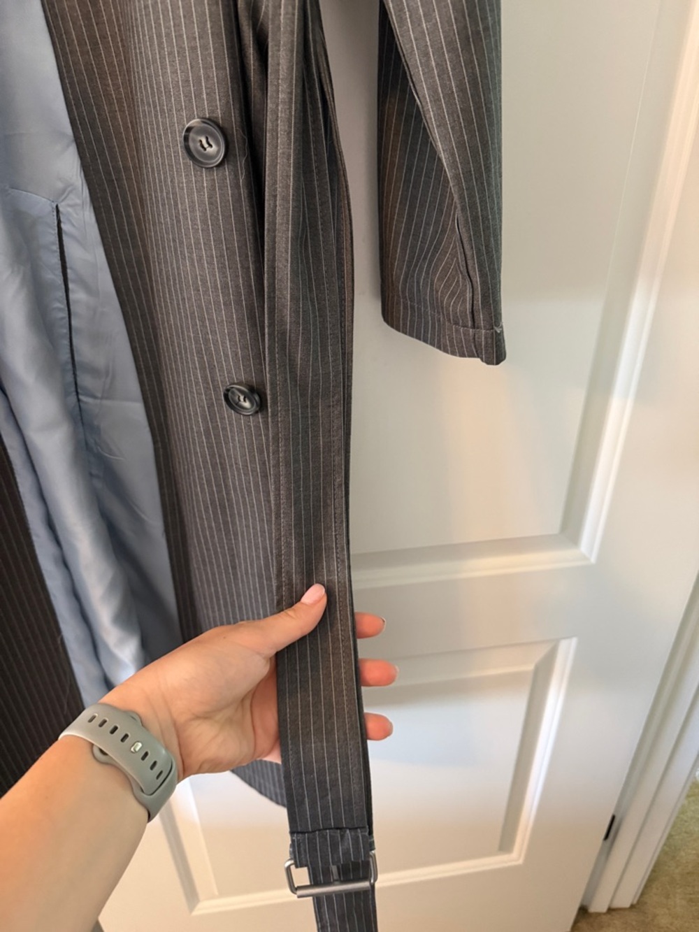 Avec Les Filles Gray Pinstripe Trench Coat - Picture 6 of 8